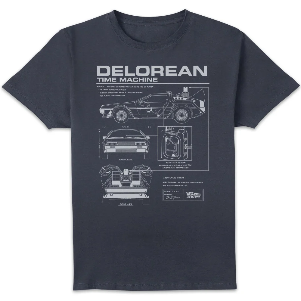 Back To The Future DeLorean Schematic T-Shirt - Navy - S Image 1
