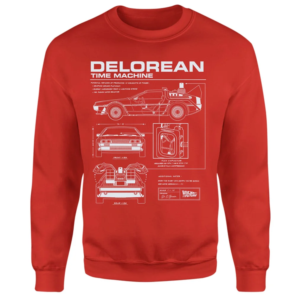 Back To The Future Delorean Schematic Sweatshirt - Red - XS Image 1