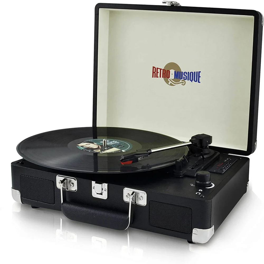 Retro Musique Suitcase LP Player + Radio - Black (UK Plug) Image 1