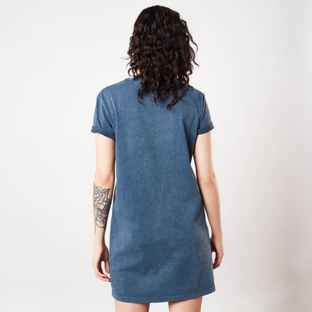 Psycho Logo Embroidered Women's T-Shirt Dress - Navy Acid Wash