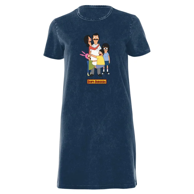 Bob's Burgers Family Women's T-Shirt Dress - Navy Acid Wash