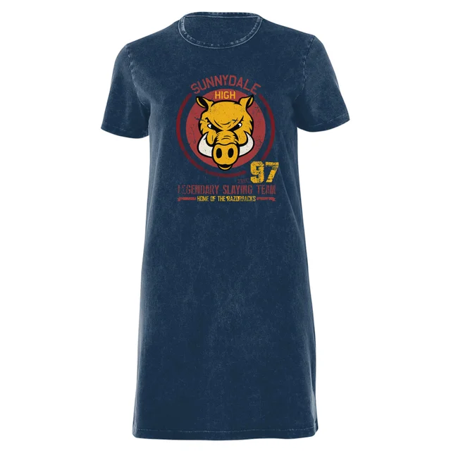 Buffy The Vampire Slayer Sunnydale High Varsity Women's T-Shirt Dress - Navy Acid Wash
