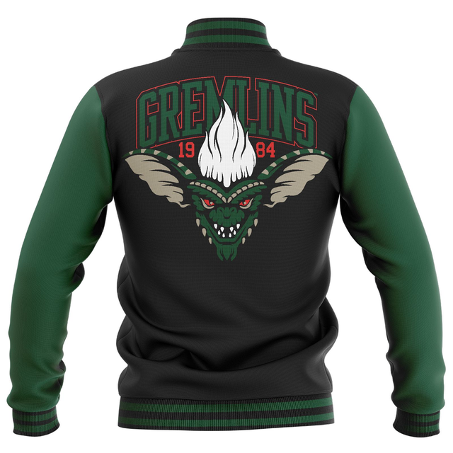 Gremlins Stripe Collegiate Varsity Jacket - Black/Green