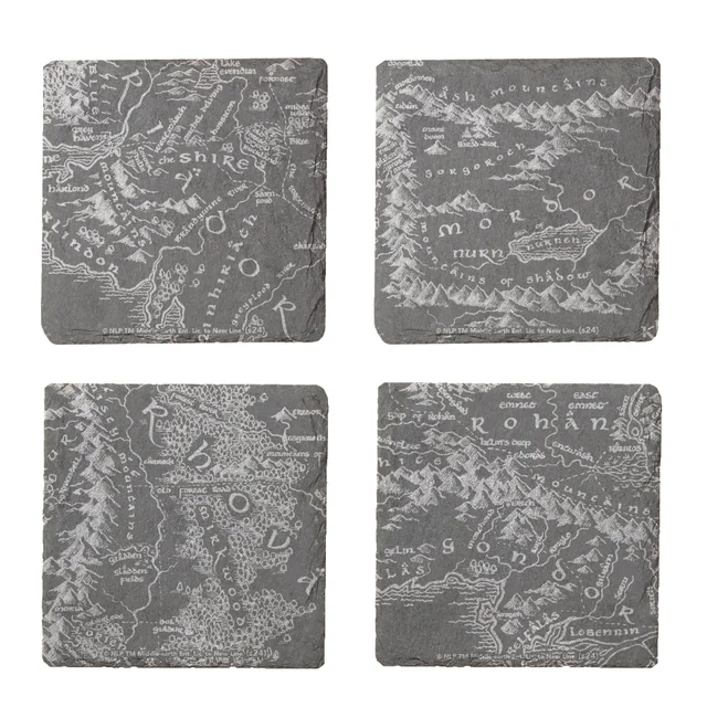 Lord Of The Rings Middle Earth Map Engraved Slate Coaster Set