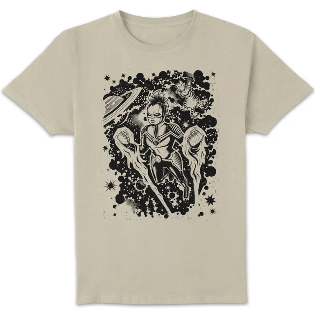Marvel Captain Marvel Line Art Unisex T-Shirt - Cream
